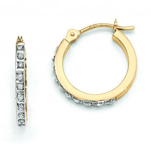 Diamond Fascination Small Hinged Leverback Hoop Earrings in 14k Yellow Gold (0.01 Ct. tw.)