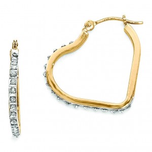 Diamond Fascination Heart Hinged Hoop Earrings in 14k Yellow Gold (0.01 Ct. tw.) (0.01 Ct. tw.)