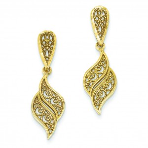 Diamond Cut Filigree Swirl Dangle Post Earrings in 14k Yellow Gold