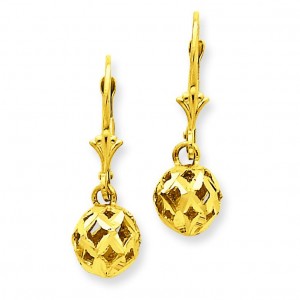 Diamond Cut Filigree Ball Leverback Earrings in 14k Yellow Gold