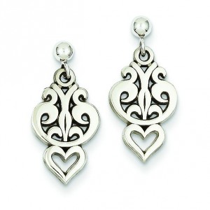 Filigree Heart Dangle Earrings in 14k White Gold