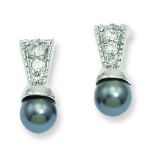 Rhodiumblack Glass Pearl CZ Earrings in Fashion