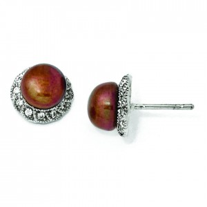 CZ Chocolate Cultured Pearl Stud Earrings in Sterling Silver
