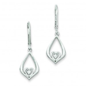 Diamond Heart In Teardrop Post Earrings in Sterling Silver