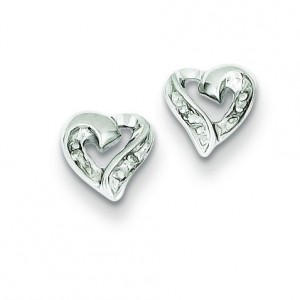 Rhodium Diamond Heart Post Earrings in Sterling Silver