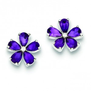Amethyst Floral Earrings in Sterling Silver