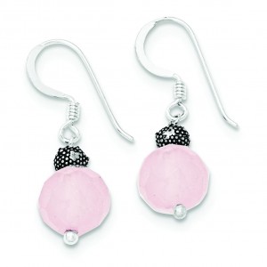 Rose Quartz With Antiqued Bead Dangle Earrings in Sterling Silver