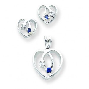 Blue Clear CZ Heart Earrings Pendant Set in Sterling Silver