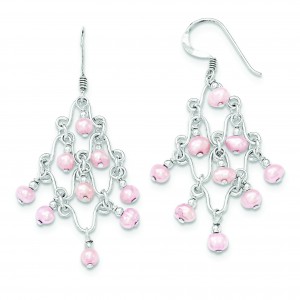 Pink Cultured Pearl Fancy Dangle Earrings in Sterling Silver