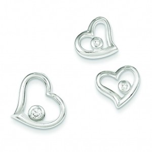 Heart CZ Earrings Pendant Set in Sterling Silver