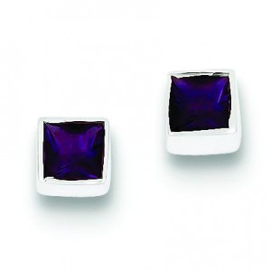 Squared Purple CZ Earrings in Sterling Silver