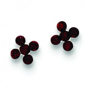 Red Austrian Crystal Floral Earrings in Sterling Silver