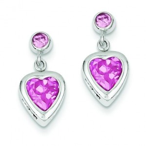 Pink Heart CZ Earrings in Sterling Silver