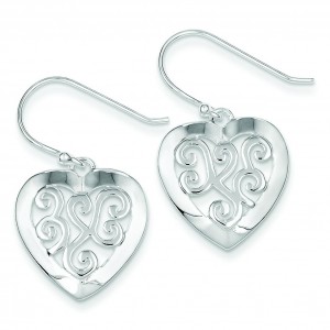 Etched-design Heart Earrings in Sterling Silver