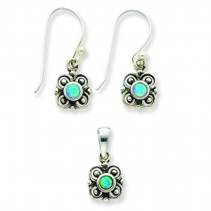 Opal Earrings Pendant Set in Sterling Silver