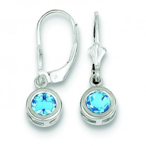 Round Blue Topaz Leverback Earrings in Sterling Silver