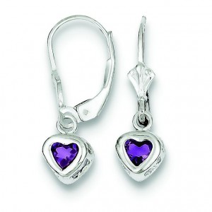 Heart Amethyst Leverback Earrings in Sterling Silver