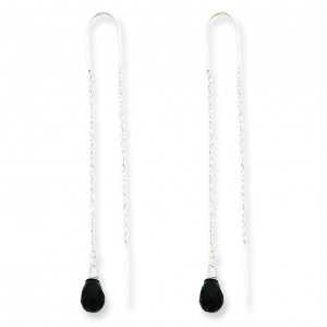 Faceted Black Quartz Threader Earrings in Sterling Silver