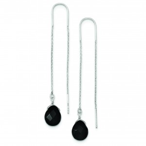Black Quartz Threader Earrings in Sterling Silver