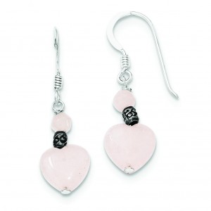Rose Quartz Heart Earrings in Sterling Silver