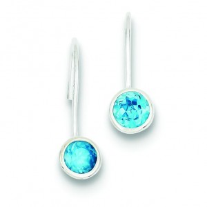 Blue Topaz Round Bezel Set Earrings in Sterling Silver