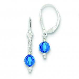 Dark Blue Crystal Leverback Earrings in Sterling Silver