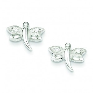 CZ Dragonfly Post Earrings in Sterling Silver