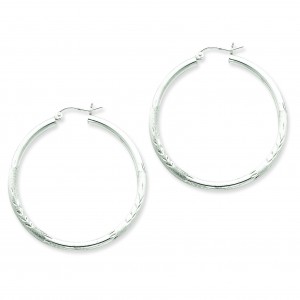 Satin Diamond Cut Hoop Earrings in Sterling Silver