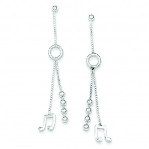Music Note With Bead Dangle Earrings in Sterling Silver