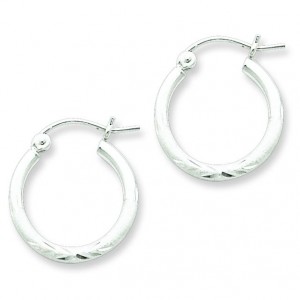 Satin Diamond Cut Tube Hoop Earrings in Sterling Silver