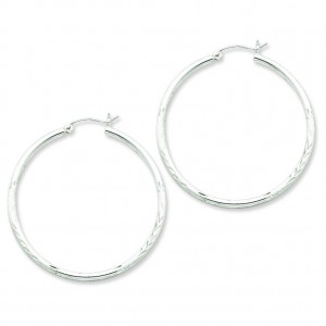 Satin Diamond Cut Hoop Earrings in Sterling Silver