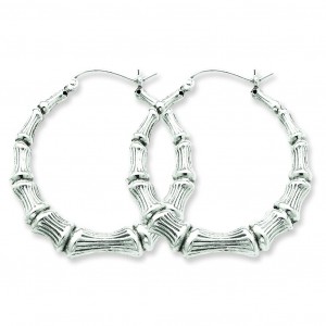 Bamboo Hoop Earrings in Sterling Silver