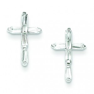 CZ Cross Post Earrings in Sterling Silver