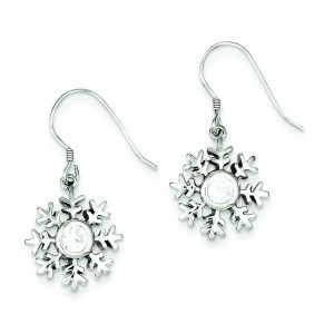 CZ Snowflake Dangle Earrings in Sterling Silver