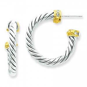 Vermeil Crystal Hoop Post Earrings in Sterling Silver
