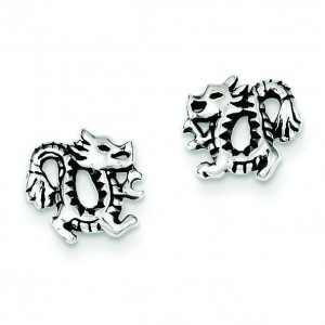 Antiqued Dragon Post Earrings in Sterling Silver