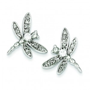 CZ Dragonfly Post Earrings in Sterling Silver