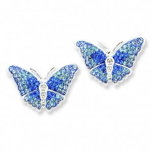 Blue CZ Butterfly Post Earrings in Sterling Silver