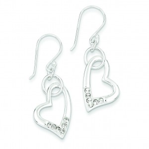 W Swarovski Crystal Heart Earrings in Sterling Silver