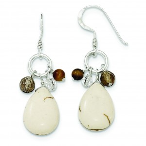 Crazy Lace Agate Clear Smokey Quartz Tiger Eye Earrings in Sterling Silver