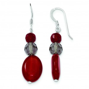 Smokey Crystal Red Jade Earrings in Sterling Silver