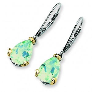 Green Amethyst Leverback Earrings in Sterling Silver