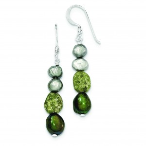 Peridot And Green Freshwater Cultured Pearl Earrings in Sterling Silver