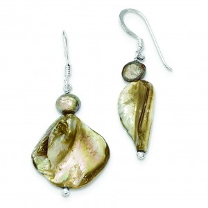 Light Brown Mother Of Pearl Fresh Water Cultured Pearl Earrings in Sterling Silver