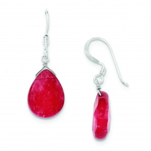 Red Jade Dangle Earrings in Sterling Silver