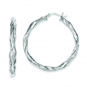 Rhodium Twist Hoop Earrings in Sterling Silver
