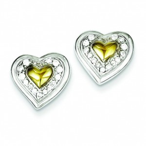 Vermeil CZ Heart Post Earrings in Sterling Silver