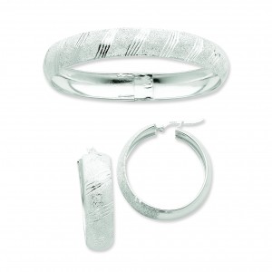 Satin Bangle Andearring Set in Sterling Silver