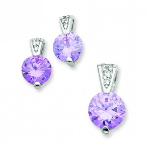 Lavender CZ Earrings And Pendant Set in Sterling Silver