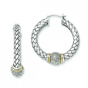 W Diamond Hoop Earrings in 14k Yellow Gold & Sterling Silver (0.01 Ct. tw.)